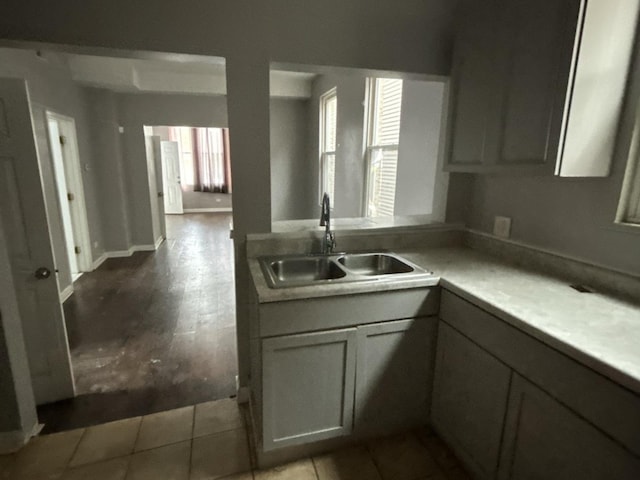 kitchen featuring sink, gray cabinetry, and plenty of natural light