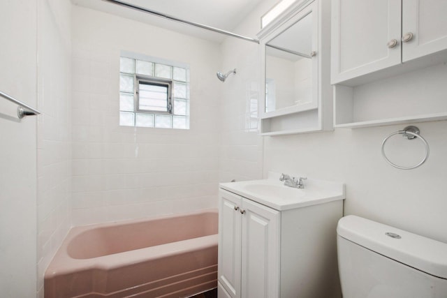 full bathroom with vanity, toilet, and shower / bathtub combination