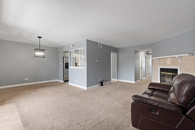 living room with light colored carpet