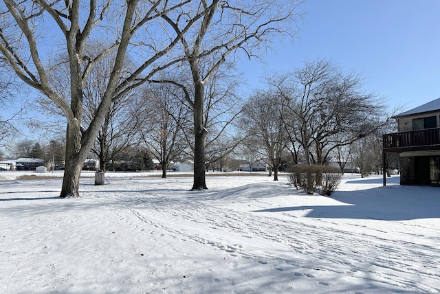 view of yard layered in snow