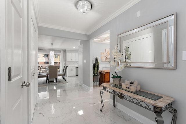 foyer featuring ornamental molding