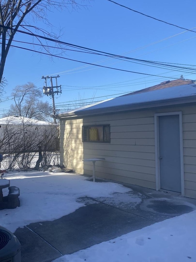 view of snow covered exterior