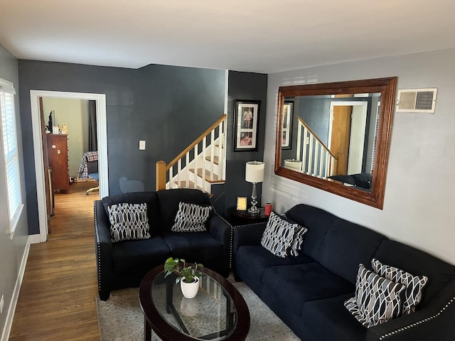 living room with hardwood / wood-style flooring