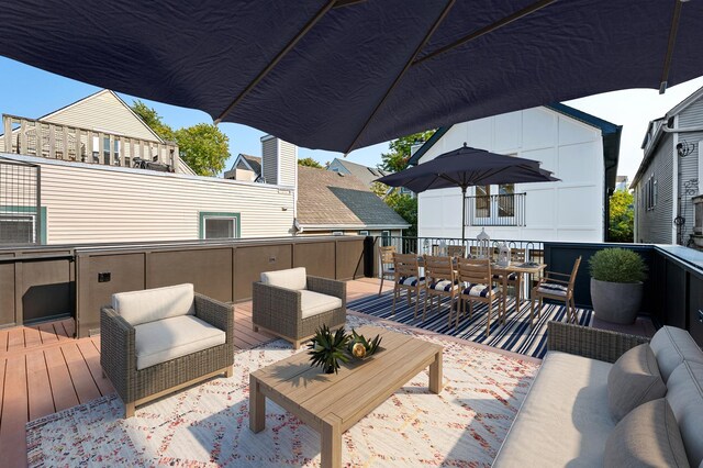 wooden deck featuring outdoor lounge area