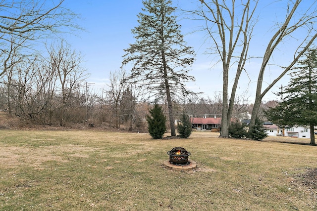 view of yard featuring an outdoor fire pit