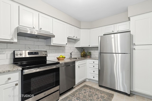 kitchen featuring white cabinetry, stainless steel appliances, and sink