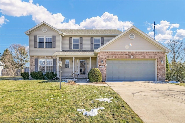 front of property with a garage and a front lawn