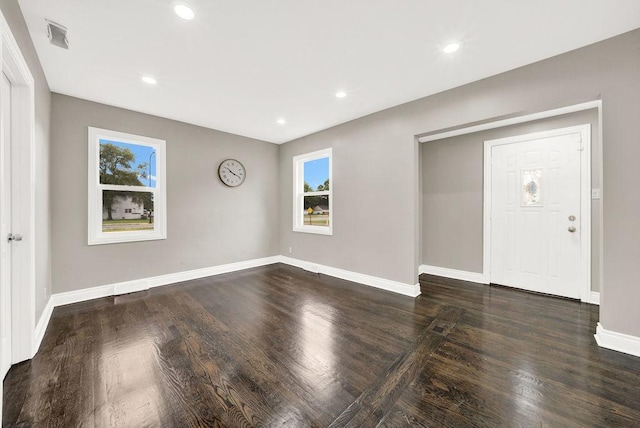 interior space with dark wood-type flooring