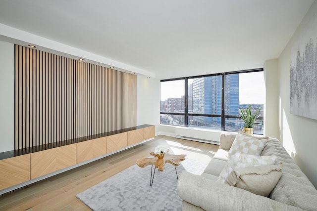 living room with light hardwood / wood-style floors