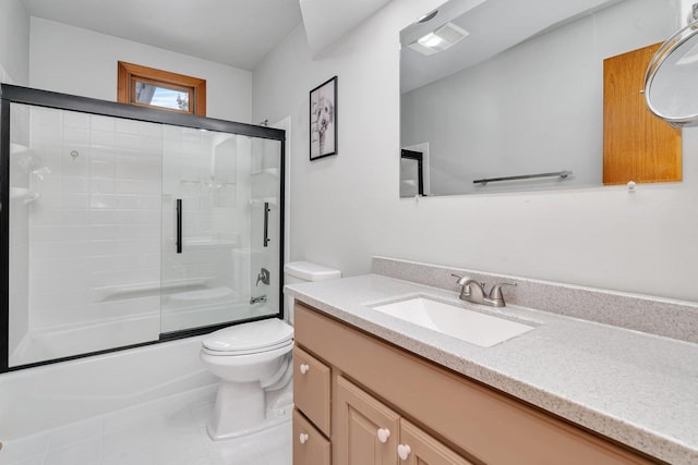 full bathroom with toilet, vanity, and combined bath / shower with glass door