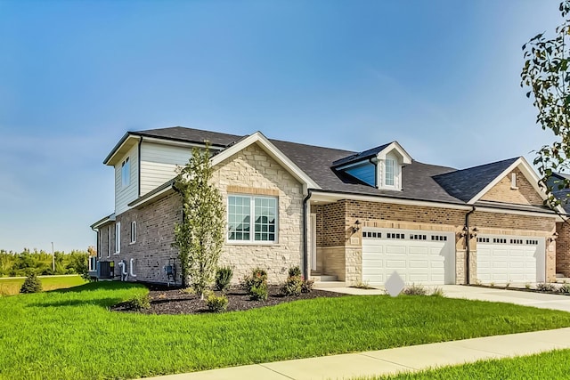 view of front of property with a front lawn and cooling unit