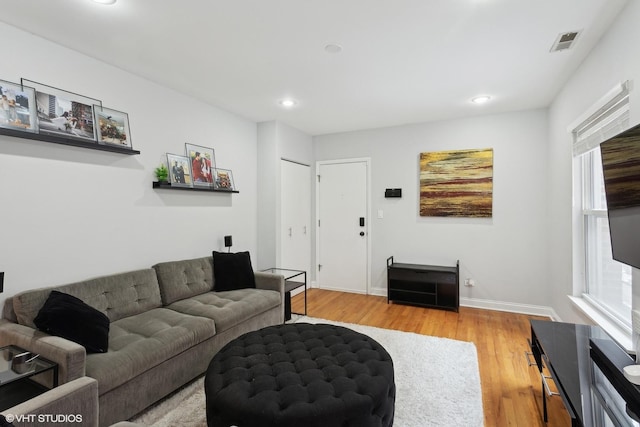 living room with light wood-type flooring