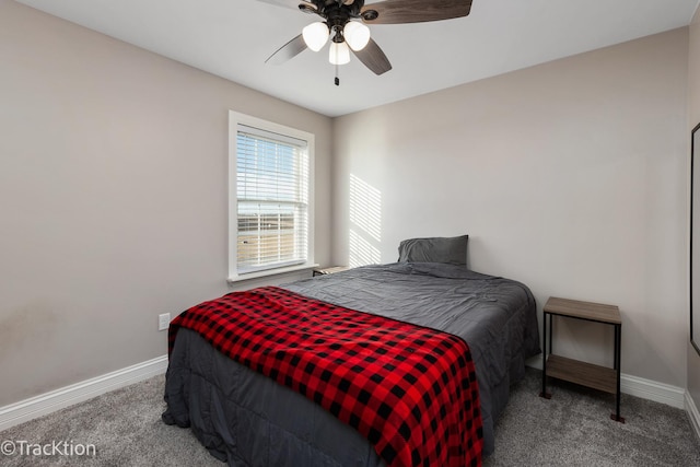 bedroom with carpet floors and ceiling fan