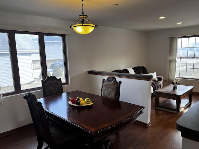 dining area featuring dark wood-type flooring