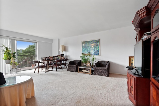 living room with light colored carpet