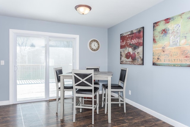 dining space with dark hardwood / wood-style floors