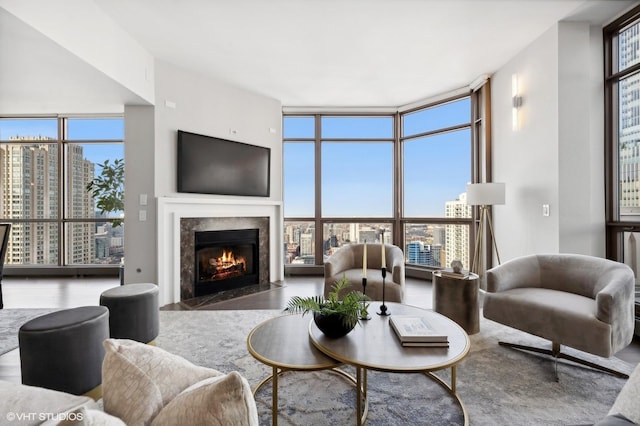 living room featuring floor to ceiling windows