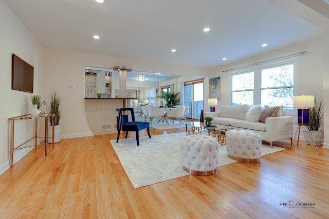 living room featuring light wood-type flooring