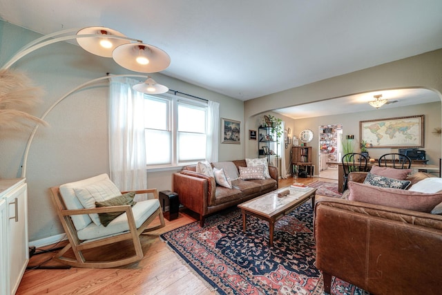 living room with light wood-type flooring