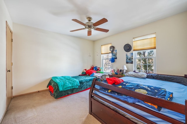 bedroom with carpet floors and ceiling fan