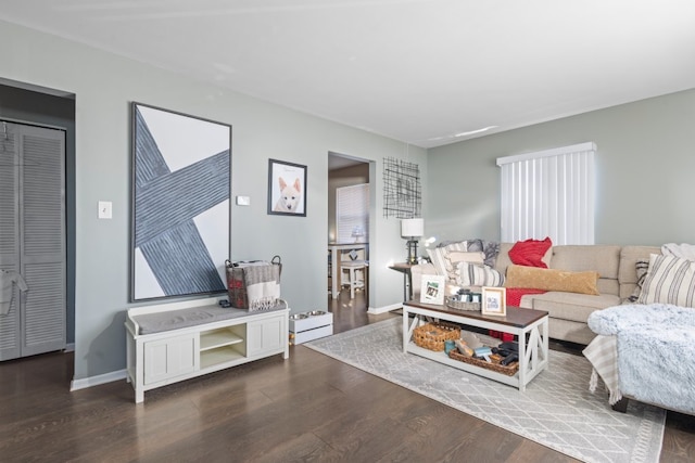 living room with dark wood-type flooring