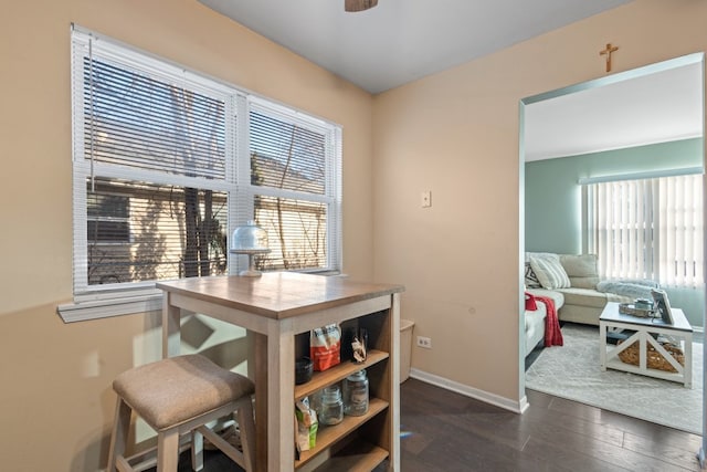 office with ceiling fan, a wealth of natural light, and dark hardwood / wood-style floors