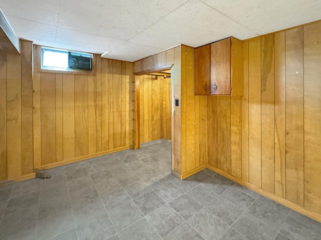 basement with wood walls