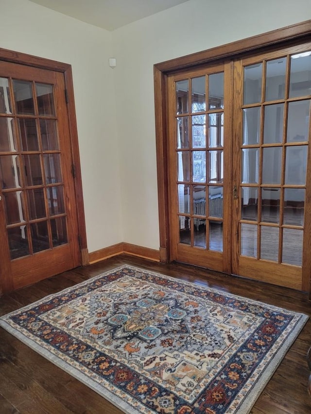 interior space featuring dark wood-type flooring and french doors