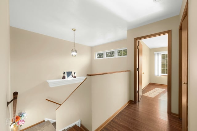 hallway with hardwood / wood-style flooring