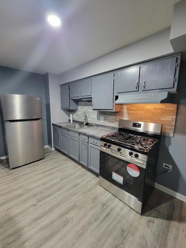 kitchen featuring backsplash, sink, gray cabinets, and stainless steel appliances