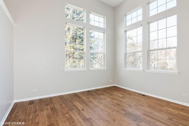 spare room with wood-type flooring and plenty of natural light