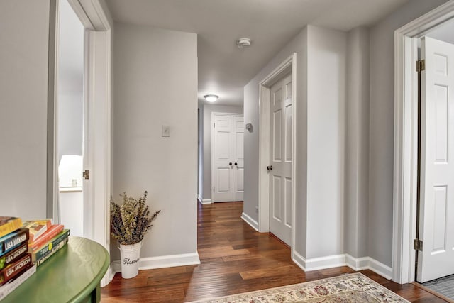 hallway with dark wood-type flooring