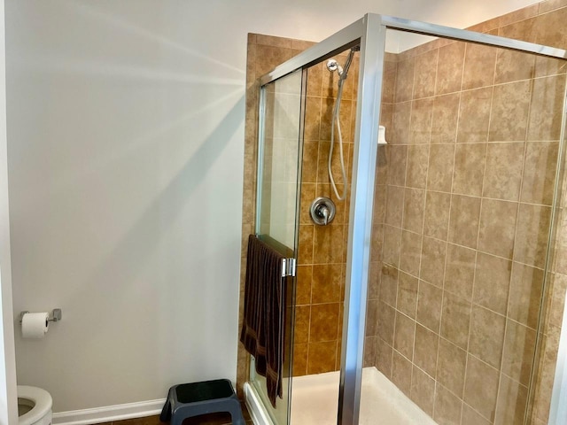 bathroom featuring an enclosed shower and toilet