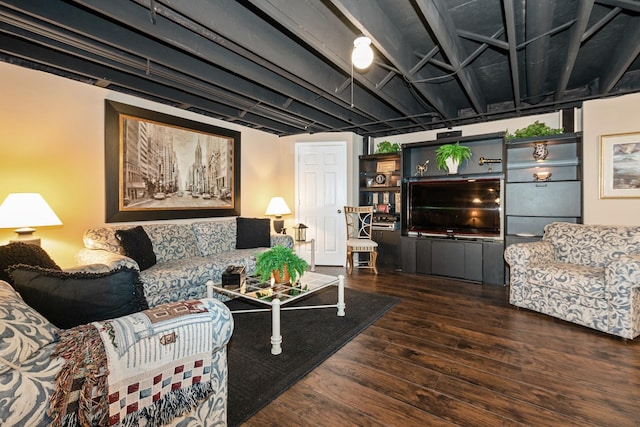 living room with dark hardwood / wood-style floors