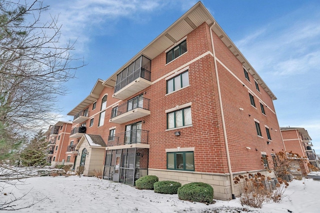 view of snow covered building