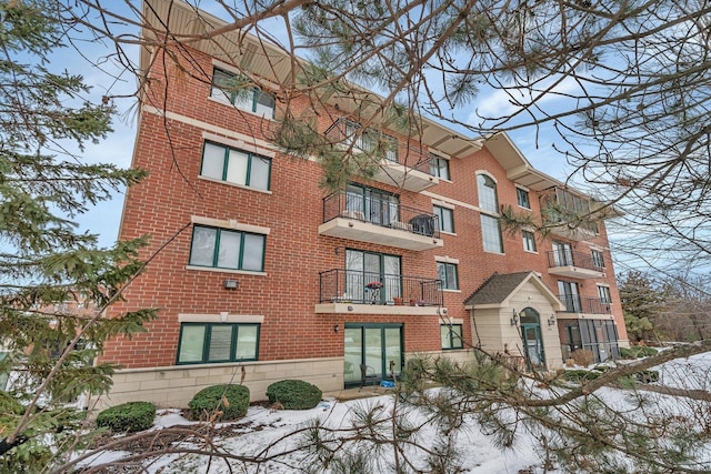 view of snow covered property