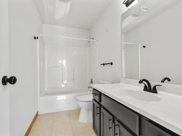 full bathroom with toilet, vanity, bathing tub / shower combination, and tile patterned floors