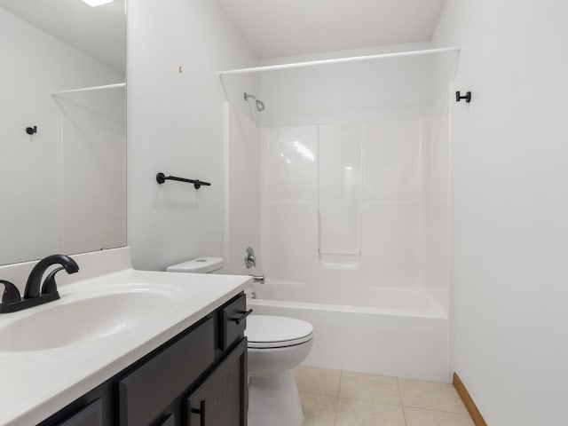 full bathroom with toilet, vanity, shower / bathtub combination, and tile patterned floors