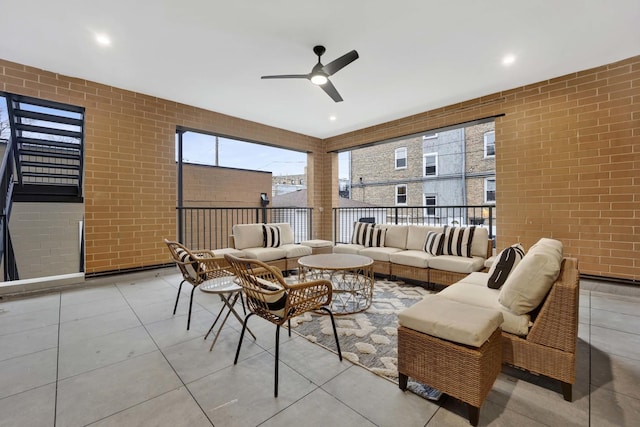 interior space with a ceiling fan