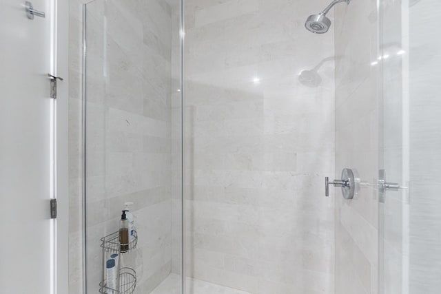 bathroom featuring a shower with shower door