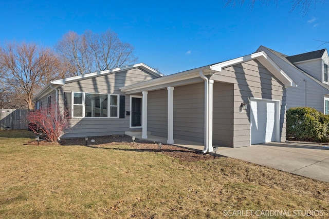 ranch-style house with a front lawn and a garage