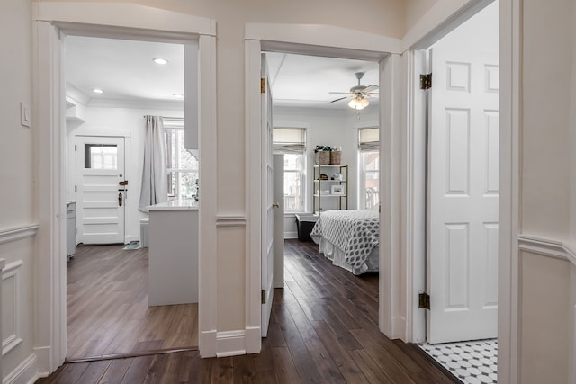 corridor with dark hardwood / wood-style floors