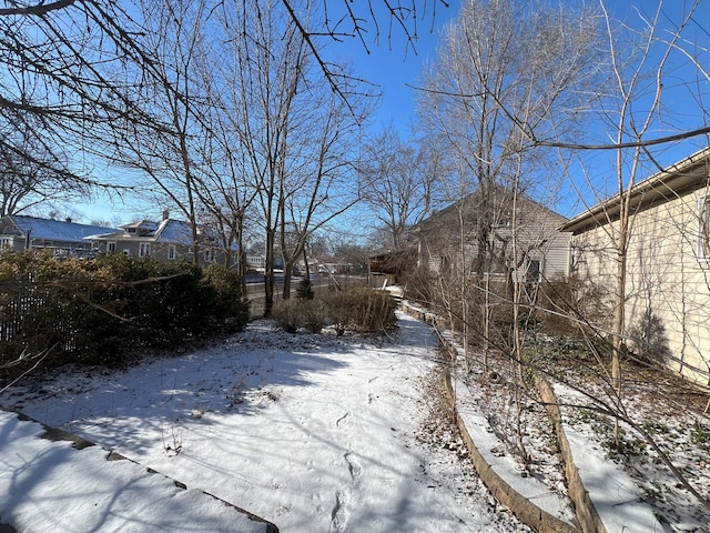 view of yard covered in snow