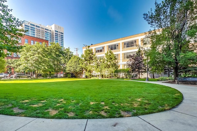 view of property's community with a lawn