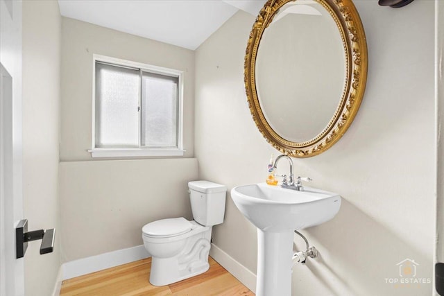 bathroom with wood-type flooring, sink, and toilet