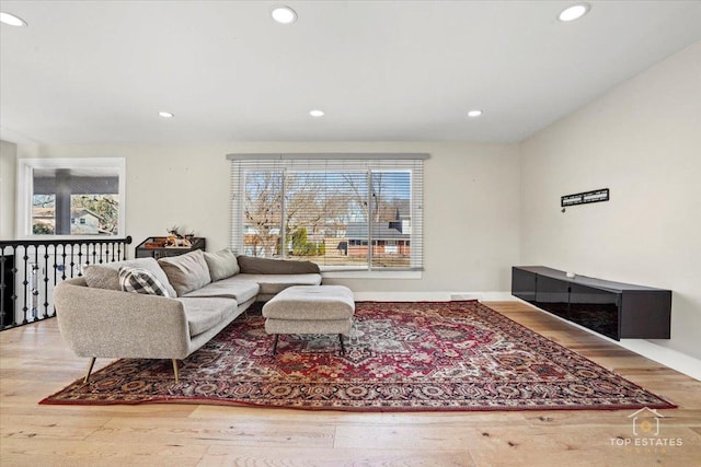 living room featuring light wood-type flooring