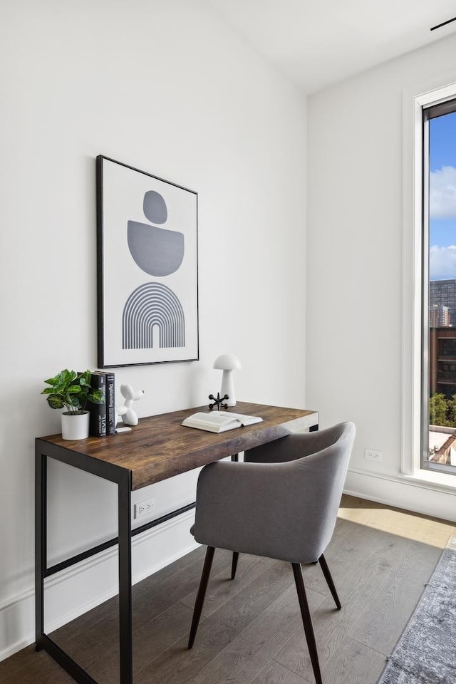 office area featuring dark hardwood / wood-style floors