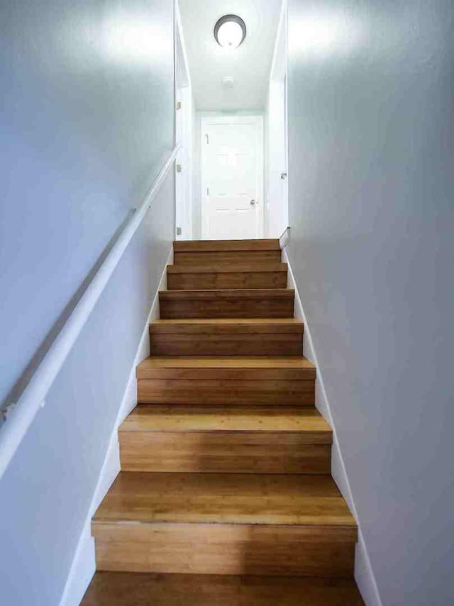 stairway featuring wood-type flooring