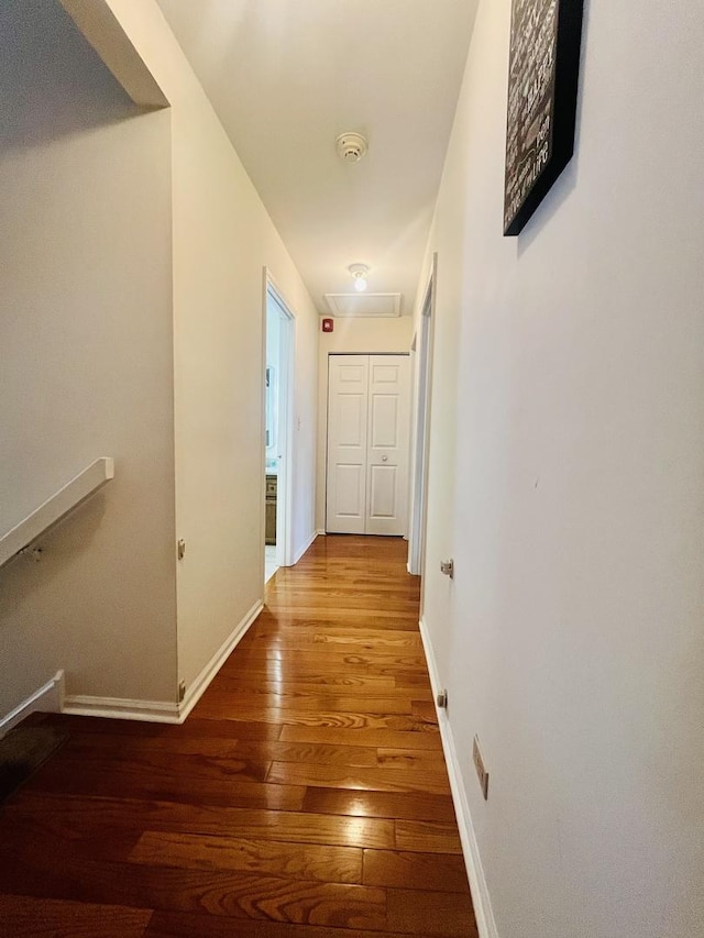 corridor with dark hardwood / wood-style floors