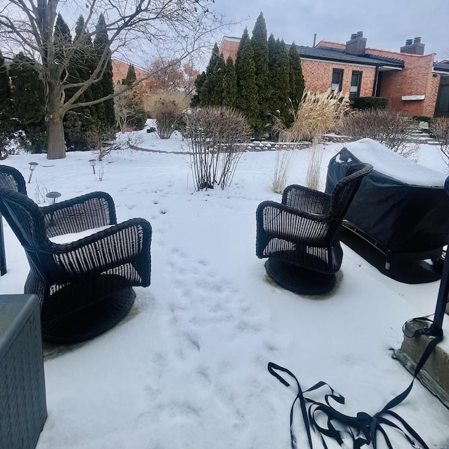 view of yard covered in snow